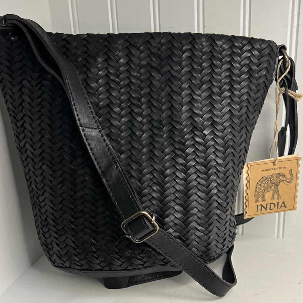 Leather Weave Crossbody Made In india